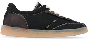 Leather and fabric low-top sneakers-1